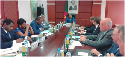 Minister Nganou Djoumessi chairing the working session with SOGEA SATOM