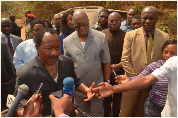 Minister Nganou Djoumessi talking to the press during his field trip