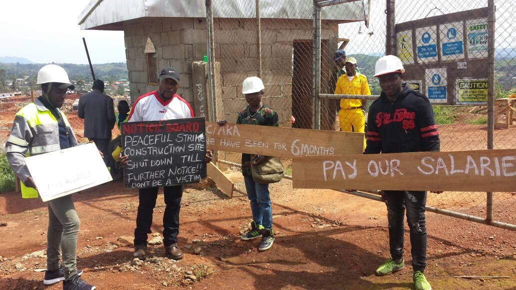 Workers on strike at the site