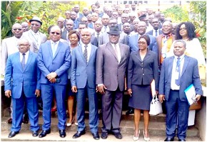 Technical Services IG, Awoh Dang Denis flanked by other officials, participants