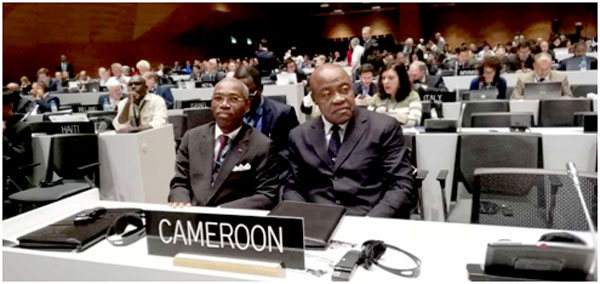 Ministers Bidoung Mkpatt and Jules Doret Ndongo at the 43rd session