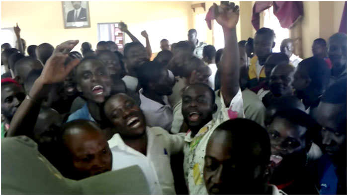 Inmates jubilating following their release