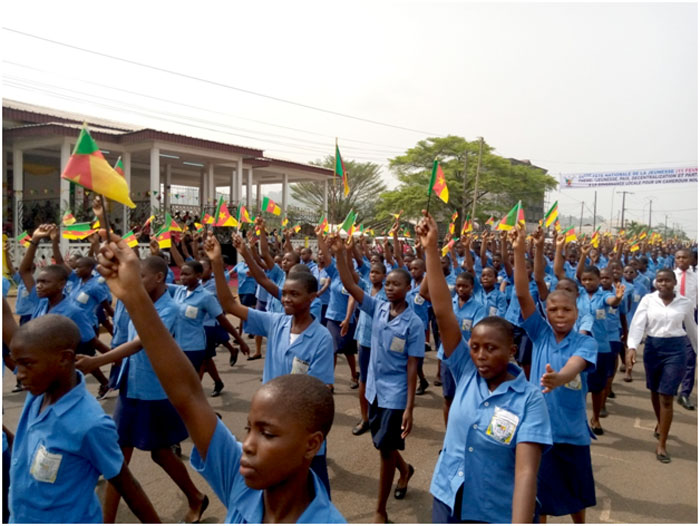 GBHS Limbe students marching pass at Managa William avenue demonstrating patriotism.